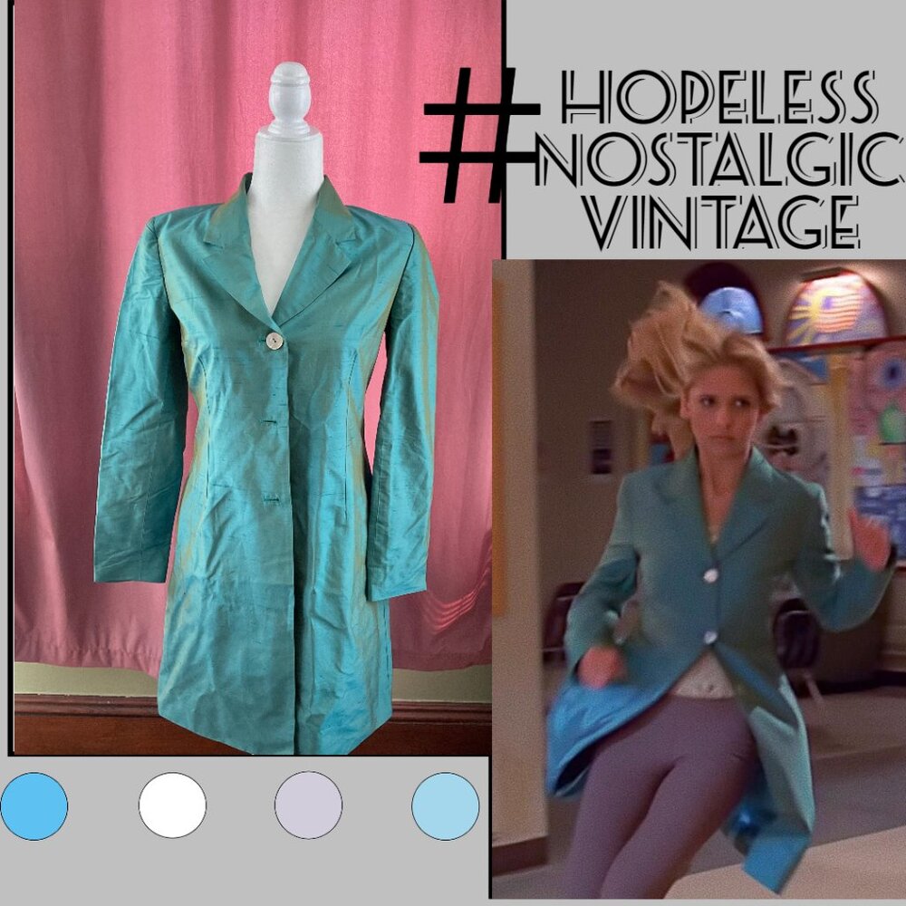 RARE Blue Iridescent Trench Coat from Cynthia Rowley, ASO Buffy Summers